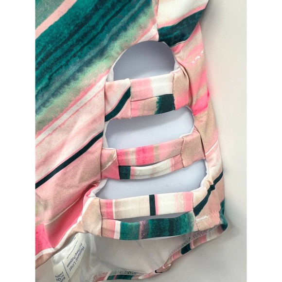 Bikini Lab Women's One Piece Swimsuit Size XXL V-Plunge Striped Thong Strappy - Picture 4 of 10